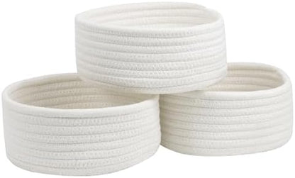 3 Pack Small Woven Cotton Rope Baskets for Organizing, White