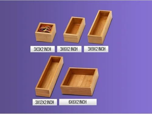 YBM Home Bamboo Drawer Organizer Storage Box for Kitchen Drawer, Junk Drawer, Office, Bedroom, Children Room, Craft, Sewing, and Bathroom, 6 Pack 3x12x2 inch