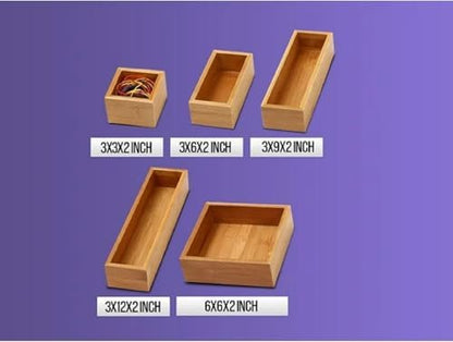 YBM Home Bamboo Drawer Organizer Storage Box for Kitchen Drawer, Junk Drawer, Office, Bedroom, Children Room, Craft, Sewing, and Bathroom, 6 Pack 3x12x2 inch