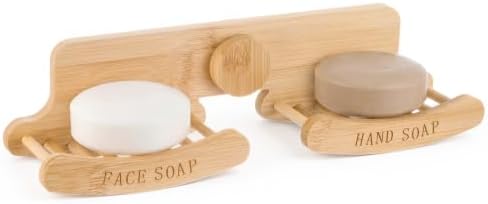 Double Bamboo Soap Dish for Shower, Wall Mounted