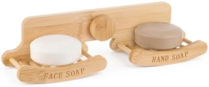 Double Bamboo Soap Dish for Shower, Wall Mounted