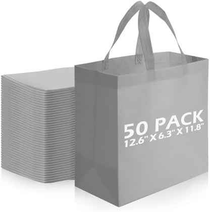Reginary 50 Pcs Reusable Tote Bags Shopping Bags Non Woven, Grey