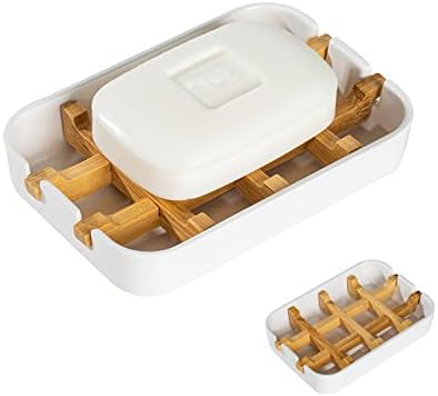 Classic Bamboo Fiber Soap/Sponge Dishes, Bar Sink Soap Holder, Bathroom Small Soap Tray, White