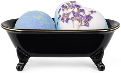 Mini Clawfoot Bathtub Soap Dish,Bar Soap Holder,Black Gold Rim
