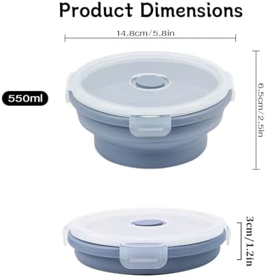 Silicone Collapsible Food Storage Containers-Prep/Storage Bowls with Lids – Set of 2 Round Silicone Lunch Containers – Microwave and Freezer Food Containers (550ML,Green Blue)