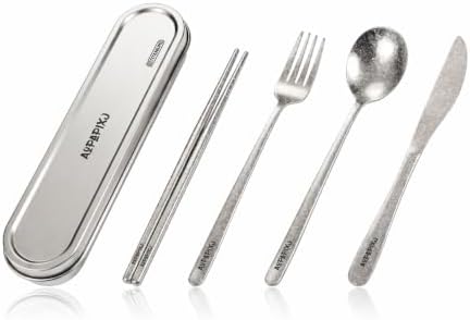 100% Pure Titanium Cutlery Set, Snowflake Pattern Titanium Tableware with 304 Stainless Steel Case & Silicone Holder, Ultralight Portable Utensils with Bonus Carry Bag for Camping