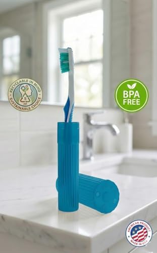 American Comb Toothbrush Holder - Blue, Made in USA, with Ventilation Holes, for Toothbrush Covers, Toothbrush Holder, Toothbrush Soft, Durable Design, Hygienic Bathroom Accessory