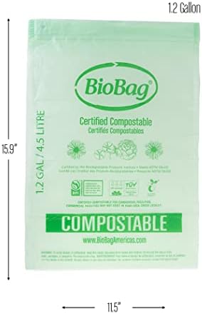 1.2 Gallon Compostable Drawstring Food Scrap Bags by BioBag, 80 Count, BPI Certified, Meets ASTM D6400 Standards, Made in USA, Kitchen Counter Bin Liners