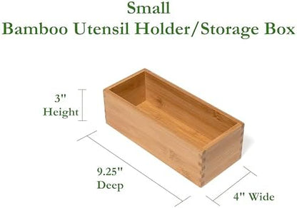 Lipper International Bamboo Wood Utensil Holder Storage Box for Cooking Tools, Makeup, or Office Supplies, 4" x 9 1/4" x 3" | (Pack of 6)
