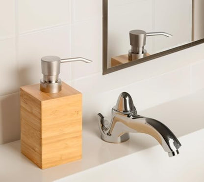 Clasin Home Bamboo Soap Dispenser with Anti-Slip Pads and Stylish Horizontal Wood Grain, Hand Dispenser for Bathroom, Kitchen, Dish, Lotion, Shampoo, Liquid Soap (7 Oz)