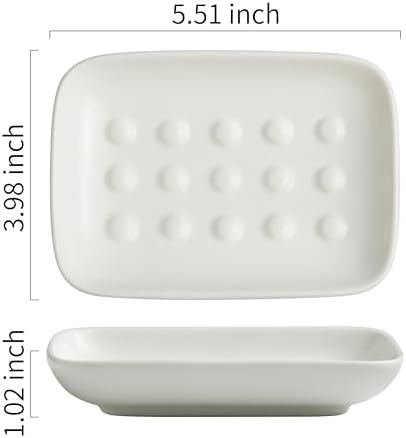 Miamolo Soap Dish, Ceramic Soap Holder Shower Soap Dish for Bar Soap Sponge, Soap Saver Tray for Bathroom Kitchen Sink, White (Pack of 2)