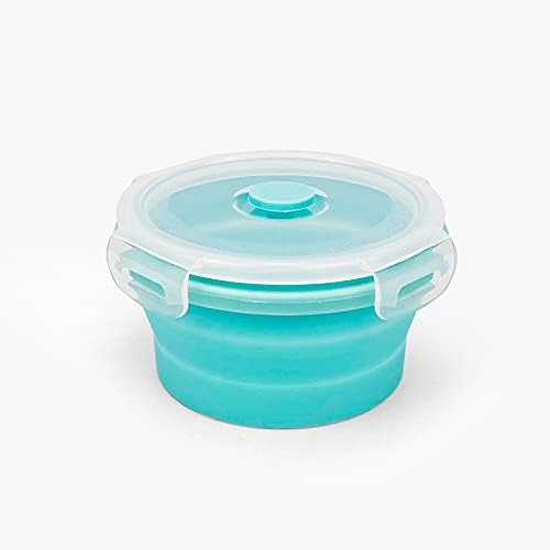 CCyanzi 3piece Round Collapsible Bowl with Lids, Silicone Food Storage Containers, Microwave & Freezer Safe, Space Saving for Kitchen Cabinet and Camping Backpack,(Blue)