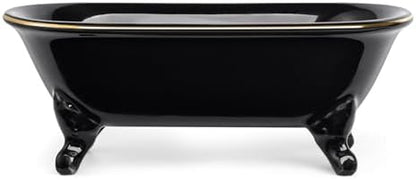 Mini Clawfoot Bathtub Soap Dish,Bar Soap Holder,Black Gold Rim
