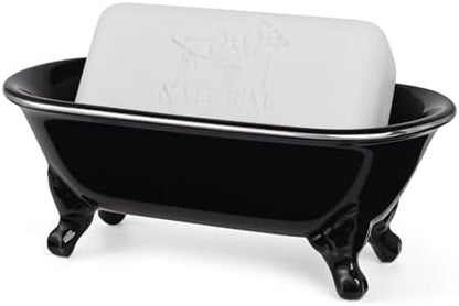 Mini Clawfoot Bathtub Soap Dish,Bar Soap Holder,Black Silver Rim