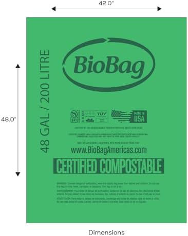 BioBag (USA) The Original Compostable Bag, 48 Gallon, 80 Count, 100% Certified Compostable Trash Bag Liners for Food Waste, Extra Strong and Durable, Trash Bag