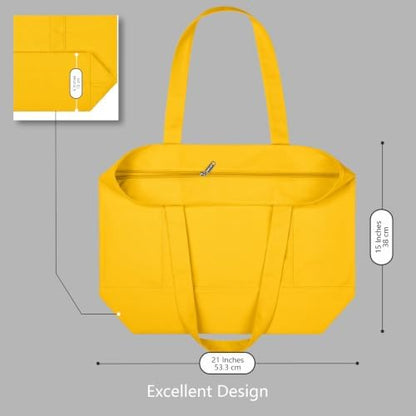 TOPDesign 6-Pack Canvas Tote Bags with an External Pocket, Reusable Grocery Shopping Bags, Top Zipper Closure, Daily Essentials (Yellow)