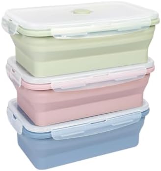 KIGI 【3 PACK】 27 OZ Collapsible Silicone Food Storage Containers with Lids Meal Prep Containers Bento Box, BPA FREE, Microwave Safe