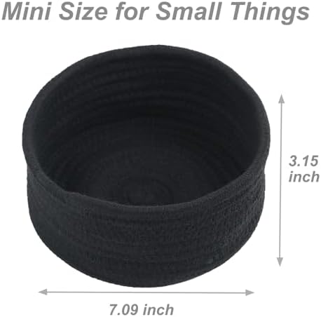 Small Woven Cotton Rope Baskets, Set of 3, Black