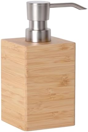 Clasin Home Bamboo Soap Dispenser with Anti-Slip Pads and Stylish Horizontal Wood Grain, Hand Dispenser for Bathroom, Kitchen, Dish, Lotion, Shampoo, Liquid Soap (7 Oz)
