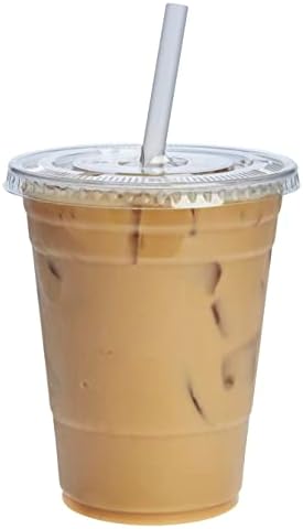 GUSTO 16 oz Clear Plastic Cups with Lids [50 Sets] Iced Coffee Cups