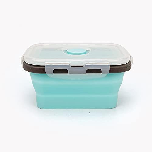 CCyanzi 3piece Collapsible Food Storage Containers with Lids, Silicone Lunch Container, Microwave & Freezer Safe, Space Saving for Kitchen Cabinet and Camping Backpack,(blue gray)