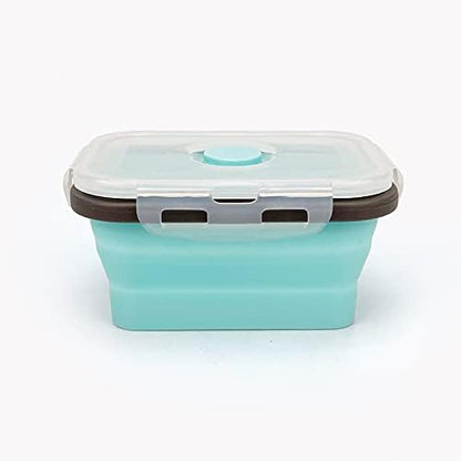 CCyanzi 3piece Collapsible Food Storage Containers with Lids, Silicone Lunch Container, Microwave & Freezer Safe, Space Saving for Kitchen Cabinet and Camping Backpack,(blue gray)