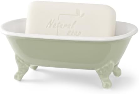 6.5" Mini Clawfoot Bathtub Soap Dish,Bar Soap Holder,Seige Green
