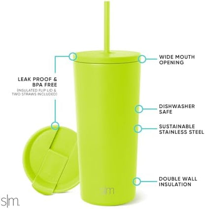 Simple Modern Insulated Tumbler with Lid and Straw | Iced Coffee Cup Reusable Stainless Steel Water Bottle Travel Mug | Gifts for Women Men Her Him | Classic Collection | 20oz | Green Apple