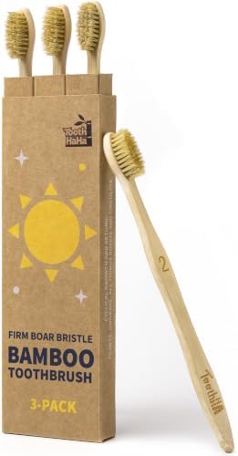 Firm Boar Bristle Bamboo Toothbrushes 3 Pack | Microplastics & Nylon Free; 100% Biodegradable & Compostable | Organic Natural Toothbrush; Hard Bristles Toothbrushes