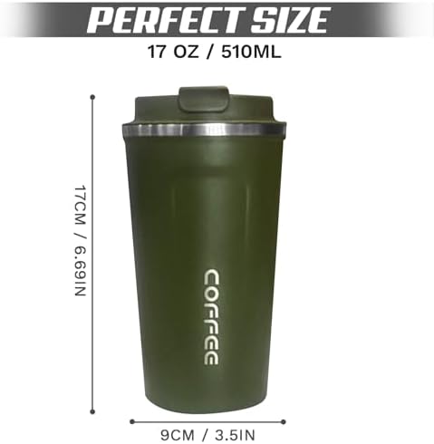 SPLMIFA Travel Coffee Mugs Leak-Proof, Reusable Coffee Cups with Lids, Stainless Steel Vacuum Insulated Coffee Tumblers, Thermal Insulation Cups for Men and Women Hot & Cold Drinks(2nd-Green, 17OZ)