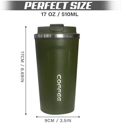 SPLMIFA Travel Coffee Mugs Leak-Proof, Reusable Coffee Cups with Lids, Stainless Steel Vacuum Insulated Coffee Tumblers, Thermal Insulation Cups for Men and Women Hot & Cold Drinks(2nd-Green, 17OZ)