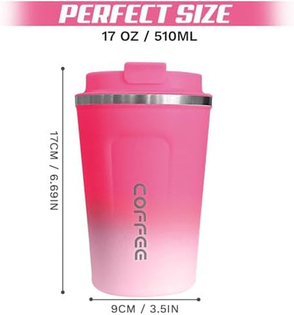 SPLMIFA Travel Coffee Mugs Leak-Proof, Reusable Coffee Cups with Lids, Stainless Steel Vacuum Insulated Coffee Tumblers, Thermal Insulation Cup for Men and Women Hot & Cold Drinks(2nd-Red White, 17OZ)