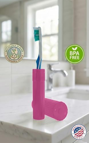 American Comb Toothbrush Holder - Pink, Made in USA, with Ventilation Holes, for Toothbrush Covers, Toothbrush Holder, Toothbrush Soft, Durable Design, Hygienic Bathroom Accessory