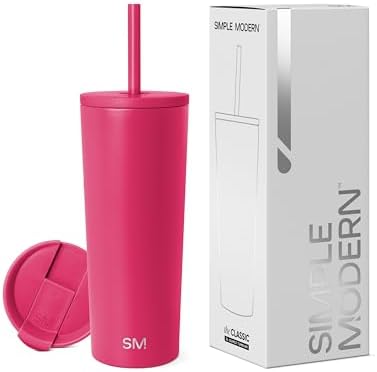 Simple Modern Insulated Tumbler with Lid and Straw | Iced Coffee Cup Reusable Stainless Steel Water Bottle Travel Mug | Gifts for Women Men Her Him | Classic Collection | 24oz | Berry Twist