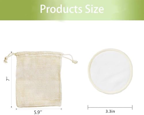 Reusable Cotton Rounds, 100% Natural Bamboo Cotton Pads for Face|Reusable Makeup Remover Pads with Laundry Bag,Headband and Cotton Round Holder (Beige)