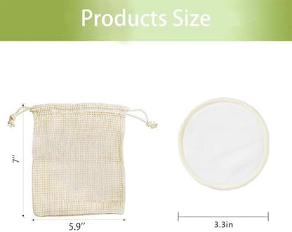 Reusable Cotton Rounds, 100% Natural Bamboo Cotton Pads for Face|Reusable Makeup Remover Pads with Laundry Bag,Headband and Cotton Round Holder (Beige)