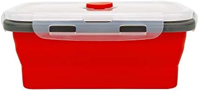 CARTINTS Set of 3 Collapsible Food Storage Containers with Lids, Collapsible Silicone Bowls, Silicone Lunch Containers, For Meal Prep, Camping, Travel, Microwave and Freezer Safe,500ml,Red
