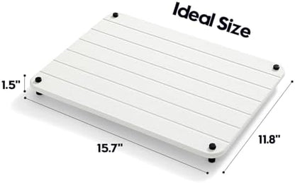 Razborci Stone Dish Drying Mat for Kitchen Counter, Water Absorbing Bathroom Tray Sink Organizer, Diatomaceous Earth Countertop Dish Rack Riser Sponge Holder Soap Dish, White, 16" x 12"