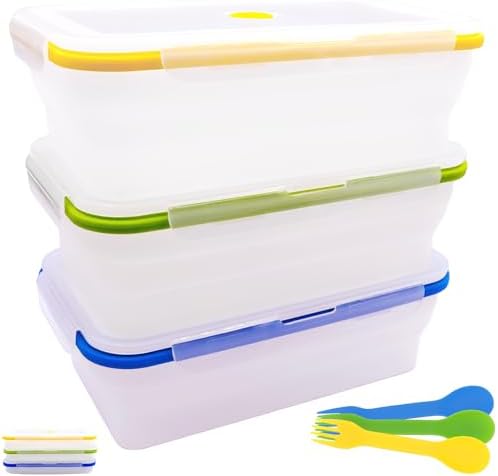 Extra Large Collapsible Translucent Silicone Food Storage Containers With Lids, XXL Foldable Bento Lunch Box, Reusable Big Meal Boxes for Kitchen, Camping, BPA Free (3 Pack (82.8 OZ))