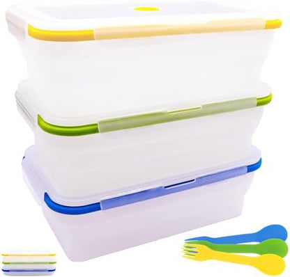 Extra Large Collapsible Translucent Silicone Food Storage Containers With Lids, XXL Foldable Bento Lunch Box, Reusable Big Meal Boxes for Kitchen, Camping, BPA Free (3 Pack (82.8 OZ))