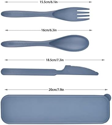 Reusable Cutlery with Case, Portable Dark Utensils Set for Adults, Tableware Camping Utensils for Kitchens, Dishwasher Safe (Dark blue)