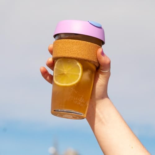 KeepCup Brew Cork, Reusable Glass Tumbler with Natural Cork, Grande Coffee Cup 16oz / 454ml - Moonlight