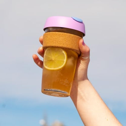 KeepCup Brew Cork, Reusable Glass Tumbler with Natural Cork, Grande Coffee Cup 16oz / 454ml - Moonlight
