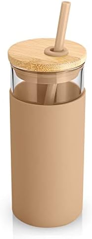 Tronco 20 oz Glass Tumbler with Lids and Straws, Reusable Iced Coffee Cups