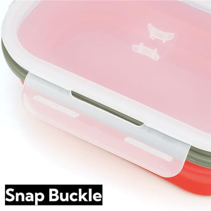 1000ml Collapsible Bento Lunch Box - Silicone Food Storage Container, Foldable Food Container with 2-in-1 Spoon Spork and Airtight Lid, Microwave Safe, Red
