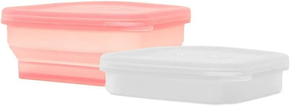BYOB Collapsible Silicone Food Containers with Attached Lids – Reusable To-Go & Leftover Containers, Platinum Silicone, Leak-Resistant – 4 Pack (White/Pink)