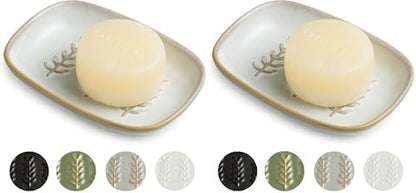 Miamolo Soap Dish Bar Cleaner Dish for Shower, Ceramic Soap Dishes for Large Soap Bar Shampoo or Sponge, Shower Soap Dish Soap Saver Tray for Bathroom Kitchen Sink, Easy to Clean (Pack of 2)
