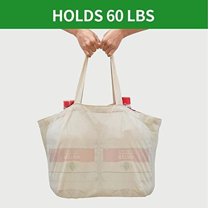 Canvas Reusable Grocery Bags Heavy Duty, 8.3 gal Foldable Large Tote Bag with Handles, Holds 60 lbs & Washable Eco-friendly Bags with 5 Pockets, Off white 1 Bags