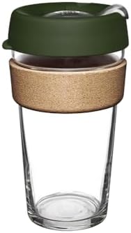 KeepCup Brew Cork, Reusable Glass Tumbler with Natural Cork, Grande Coffee Cup 16oz / 454ml - Pine