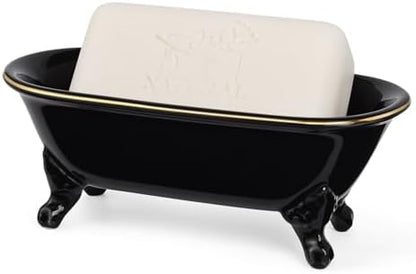 Mini Clawfoot Bathtub Soap Dish,Bar Soap Holder,Black Gold Rim